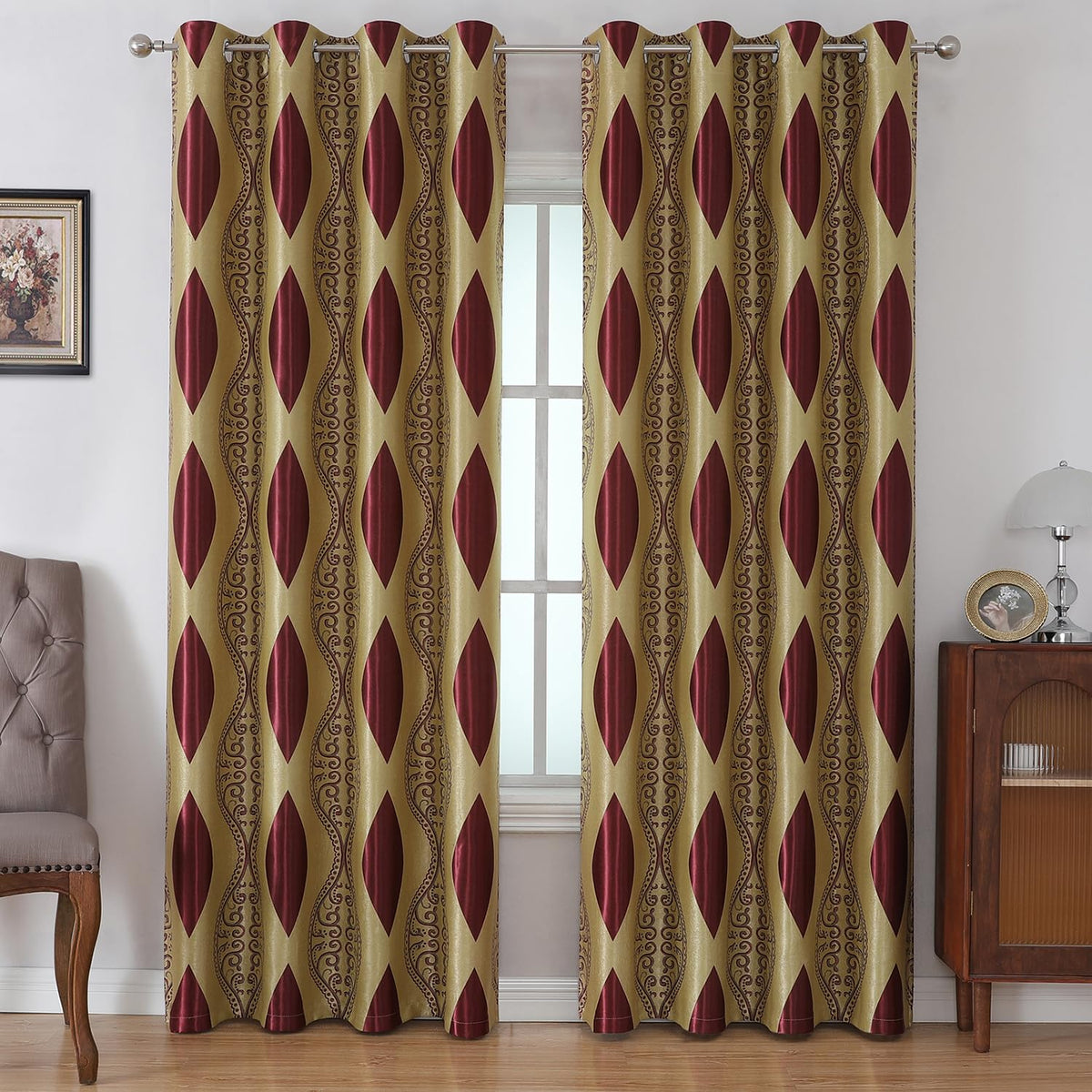 Wave Jacquard Grommet Curtains, Set of Two