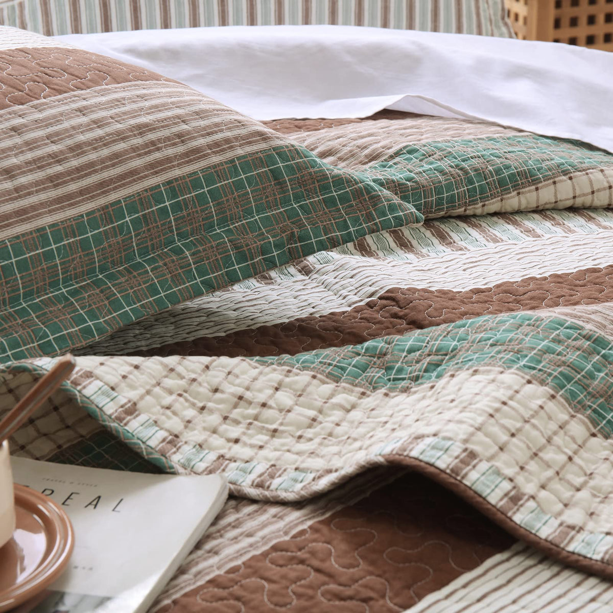 PANGUSHAN 100% Cotton Quilt Set Queen Size
