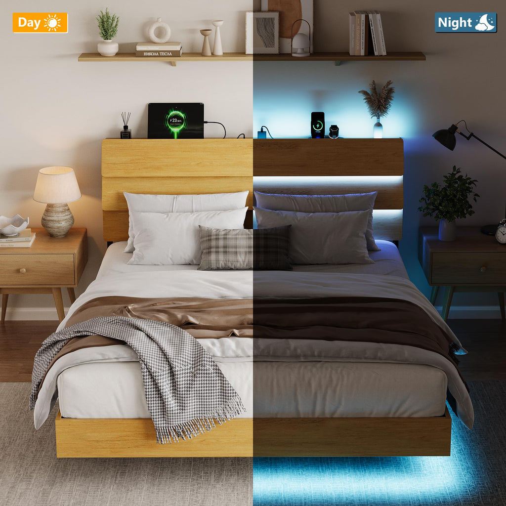 GalnFu King Size Floating Bed Frame with LED Lights