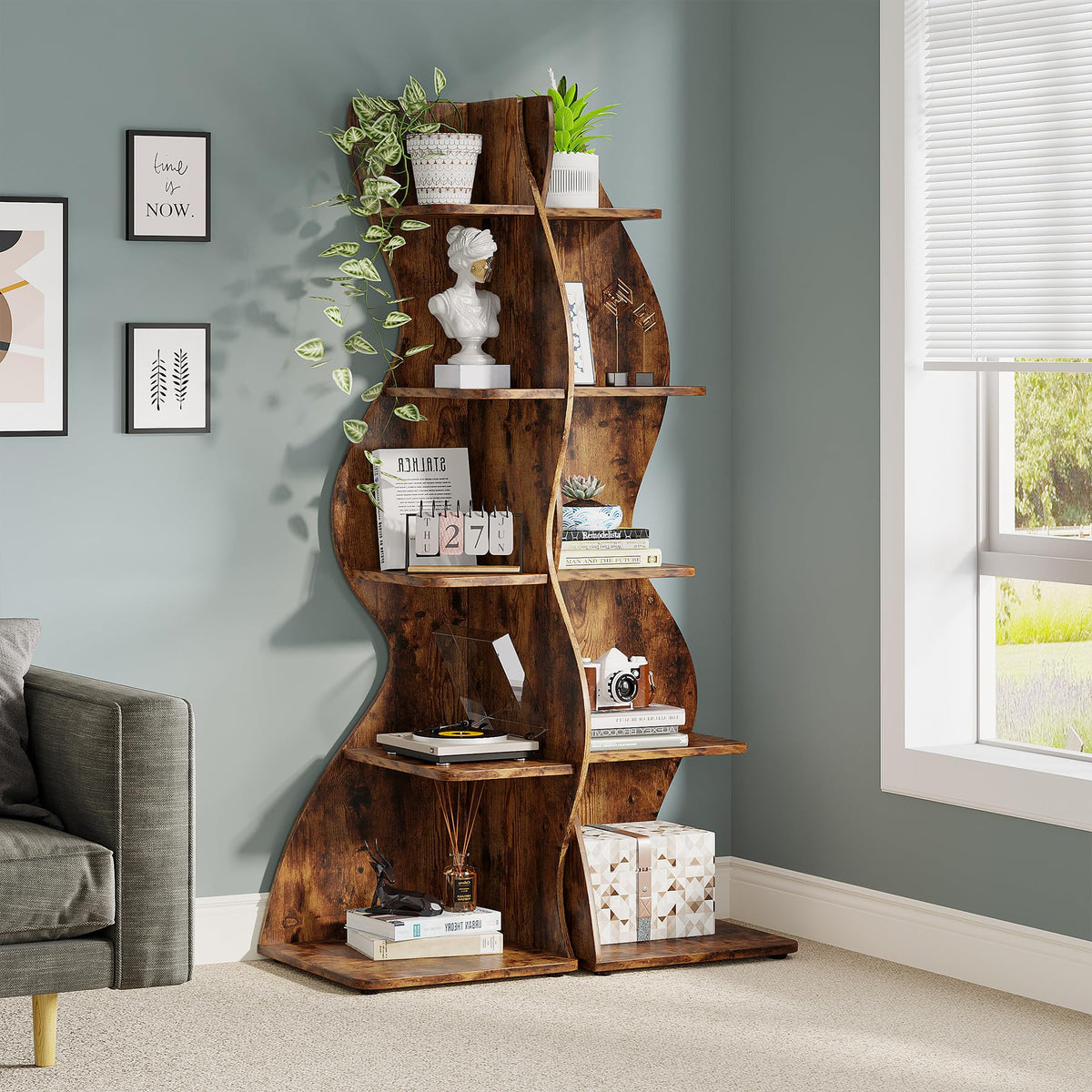 Modern Five-Tier Corner Bookshelf