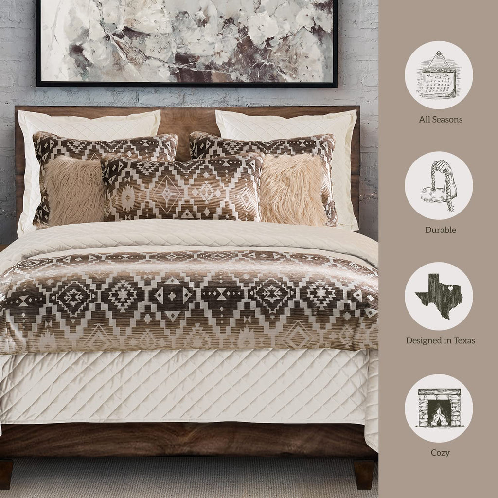 Paseo Road Chalet Aztec 3 Piece King Cream Brown Chenille Comforter Set