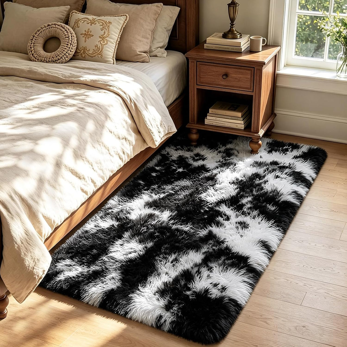 Mottled Beige 9x12 Area Rugs for Living Room, Fluffy Shag Rug Large Carpet