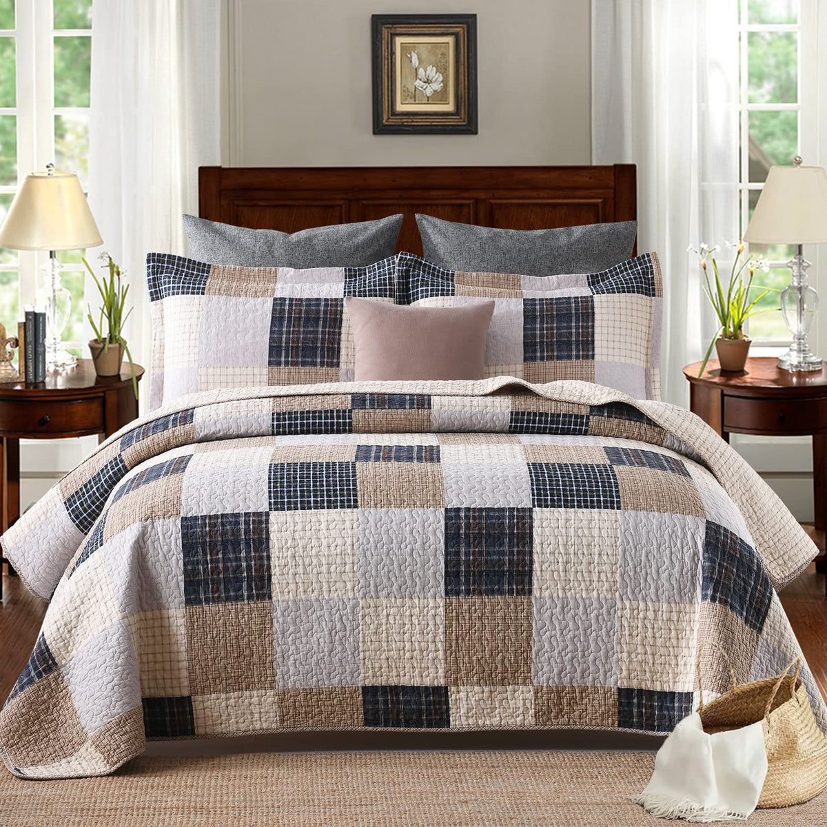PANGUSHAN 100% Cotton Quilt Set Queen Size