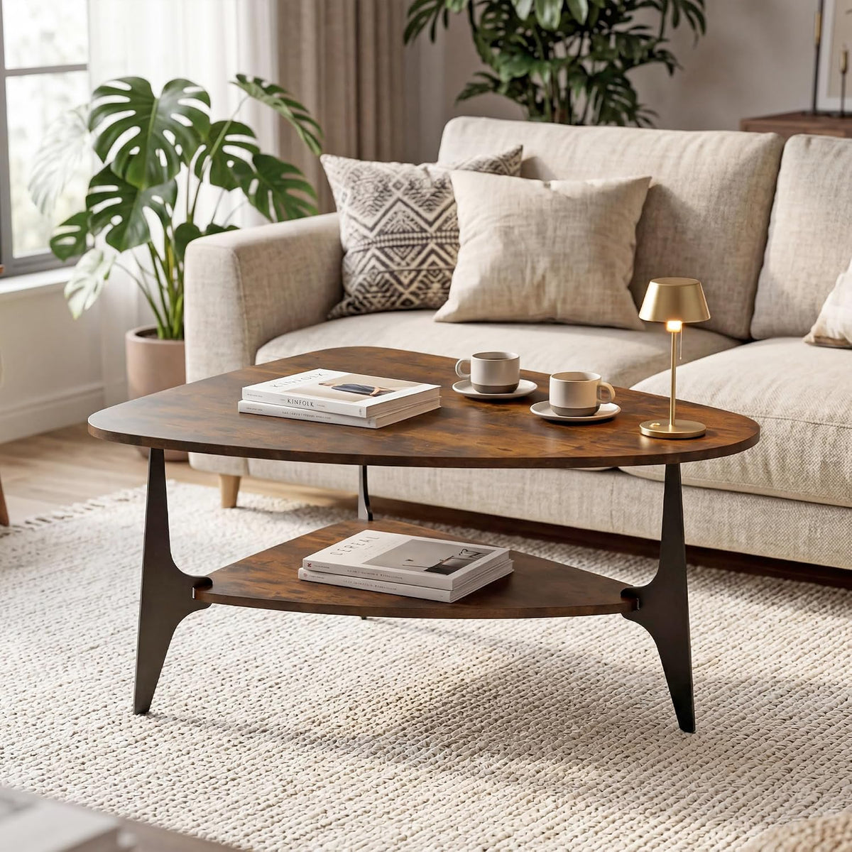Triangle Coffee Table with Storage Shelf
