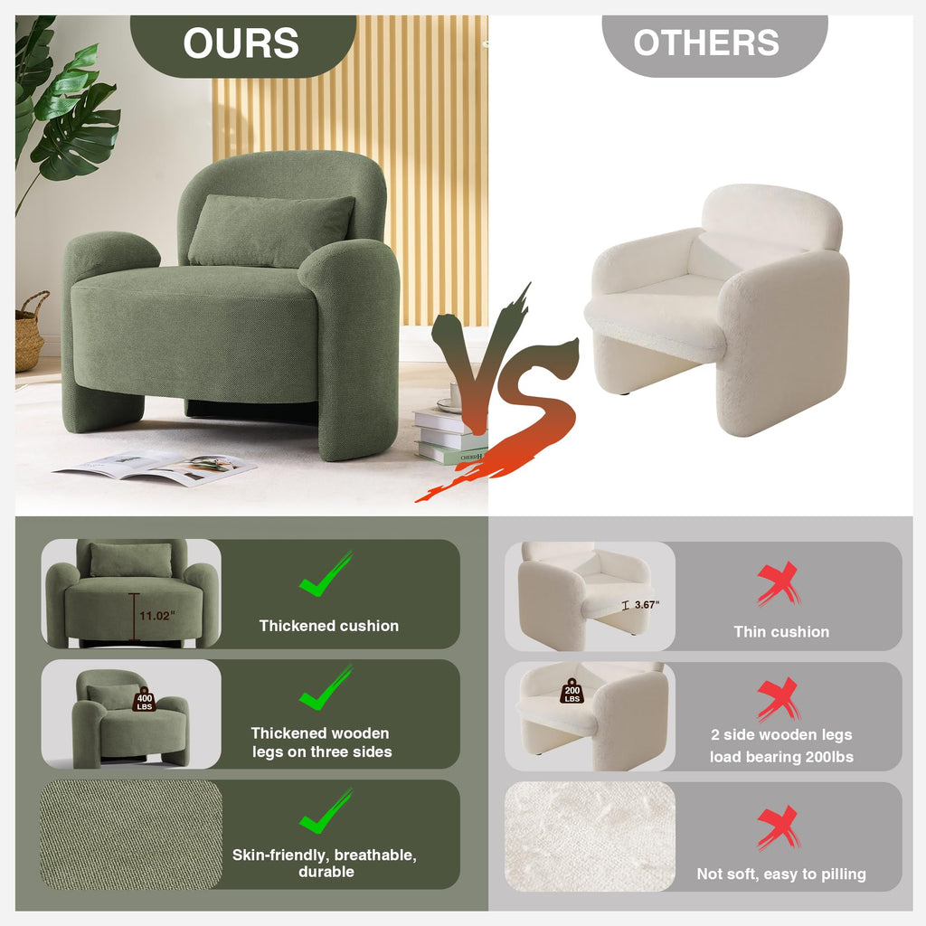 LOULENS Accent Chair Set of 2, Linen Fabric Lounge Armchair, Yellow