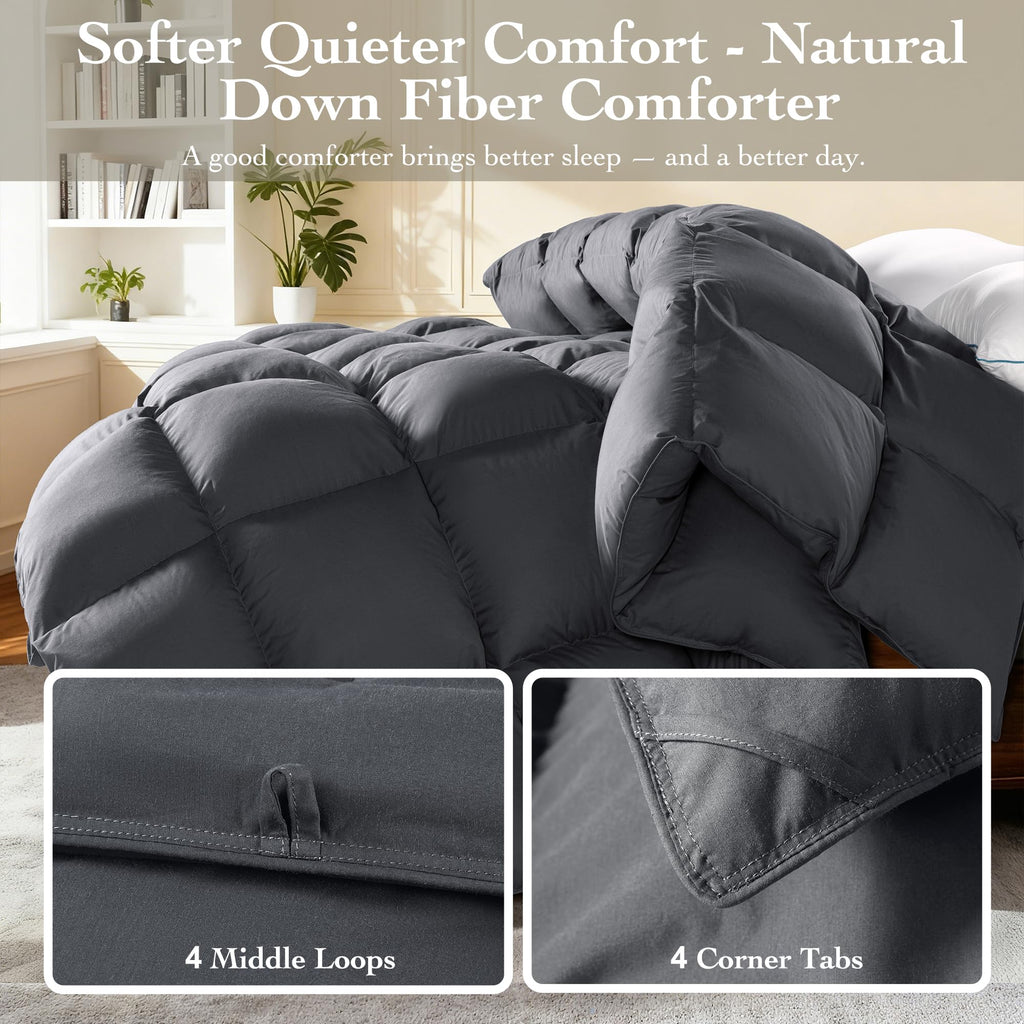 Goose Down Fiber Comforter Queen Size – All Season Naturally Breathable Down