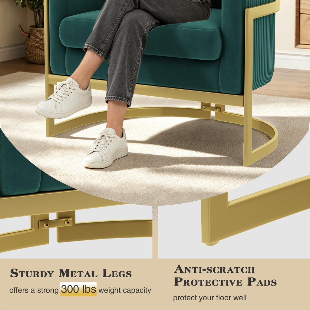 Velvet Accent Chair Ivory Modern Barrel Chair with Gold Legs