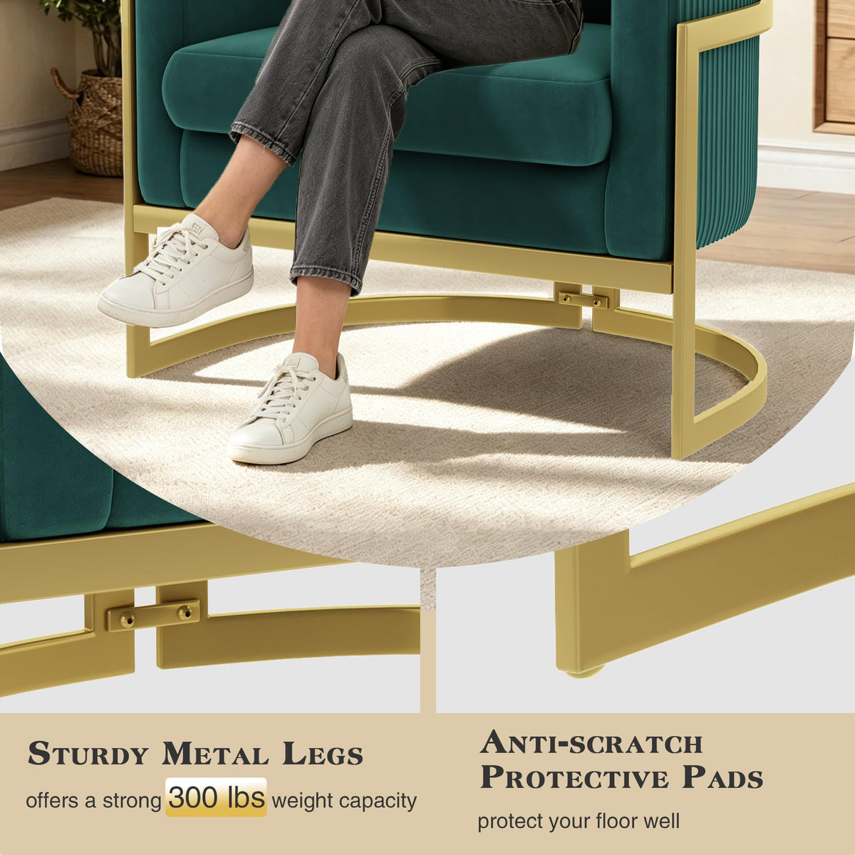 Velvet Accent Chair Ivory Modern Barrel Chair with Gold Legs