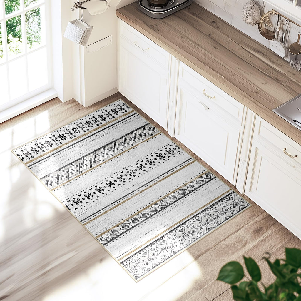 8x10 Washable Area Rugs for Living Room Boho Bedroom Rug Colorful/Black