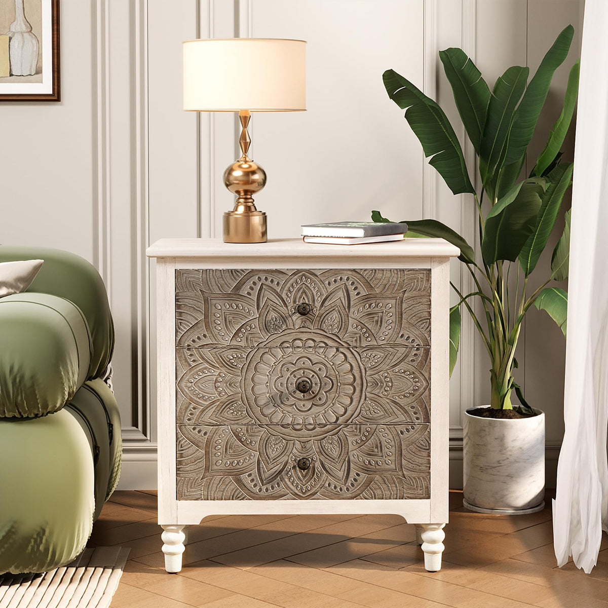 Round Three-Drawer Nightstand