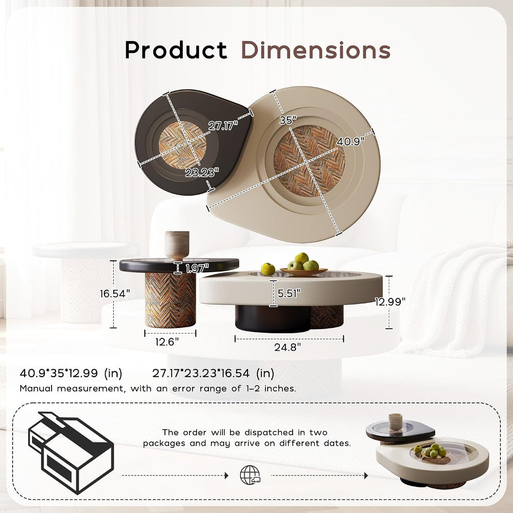 Teardrop-Shaped Coffee Table, Modern Living Room Nesting Coffee Table Set