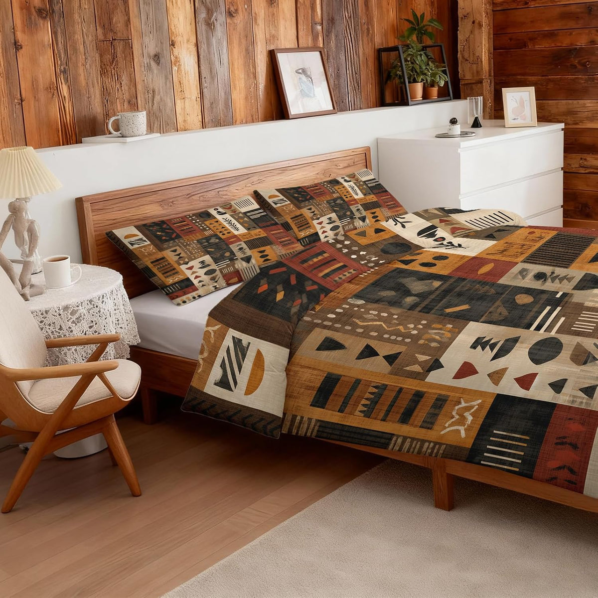 Patchwork Geometric Queen Size Comforter Sets 3 Piece