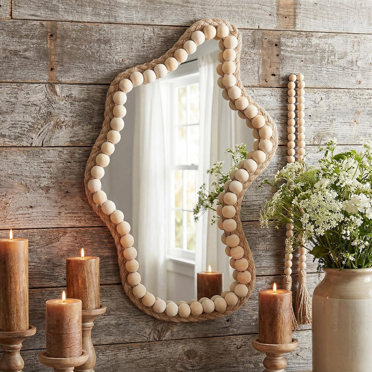 Beaded Irregular Wall Mirror