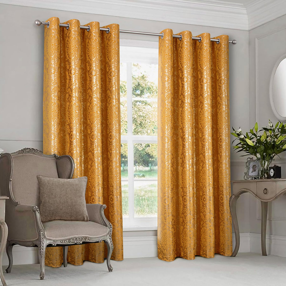 Damask Foil-Print Velvet Blackout Curtains
