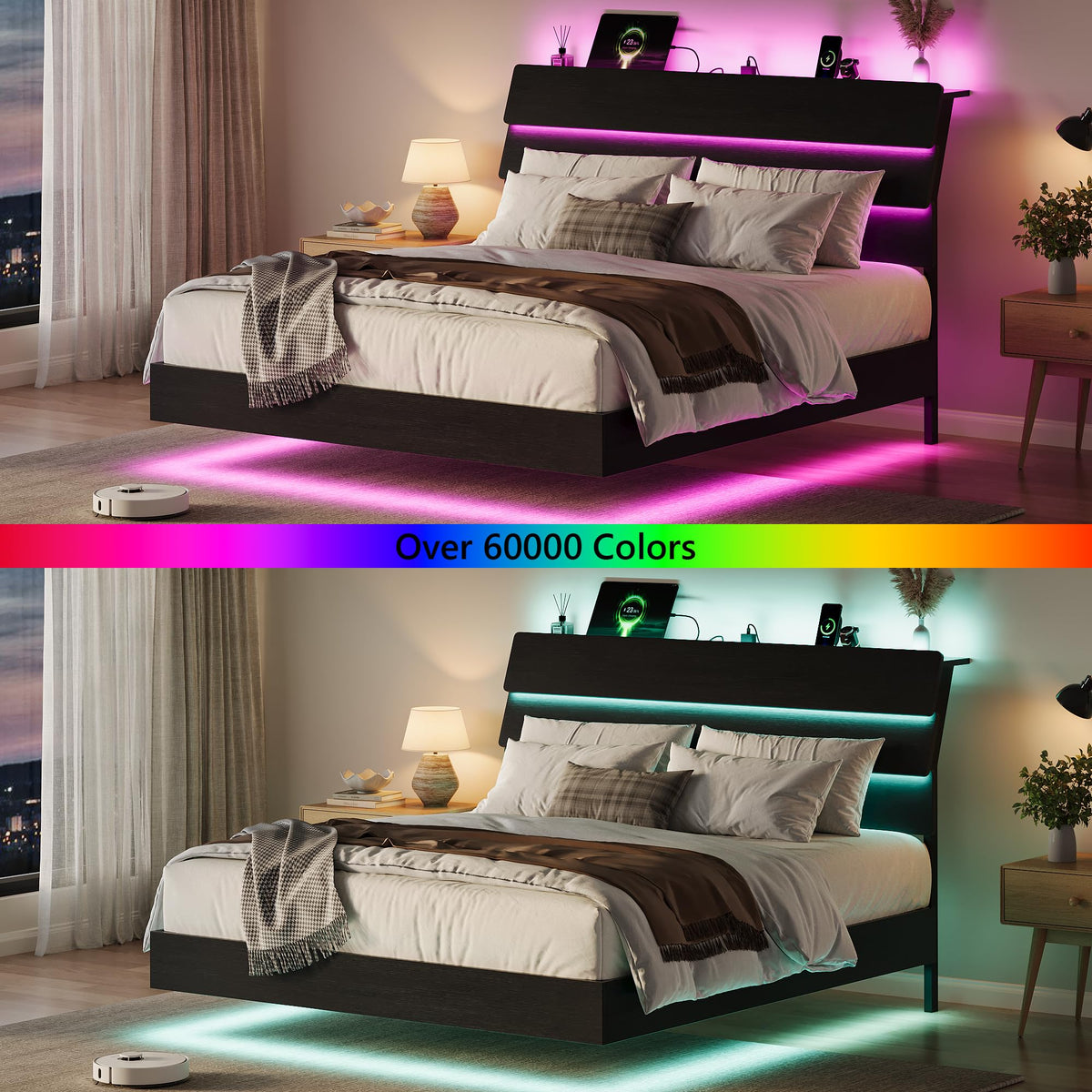 GalnFu King Size Floating Bed Frame with LED Lights