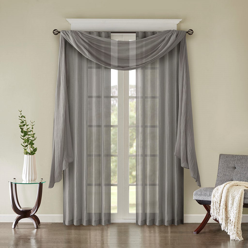 Solid Crushed Sheer Curtain Panel Pair
