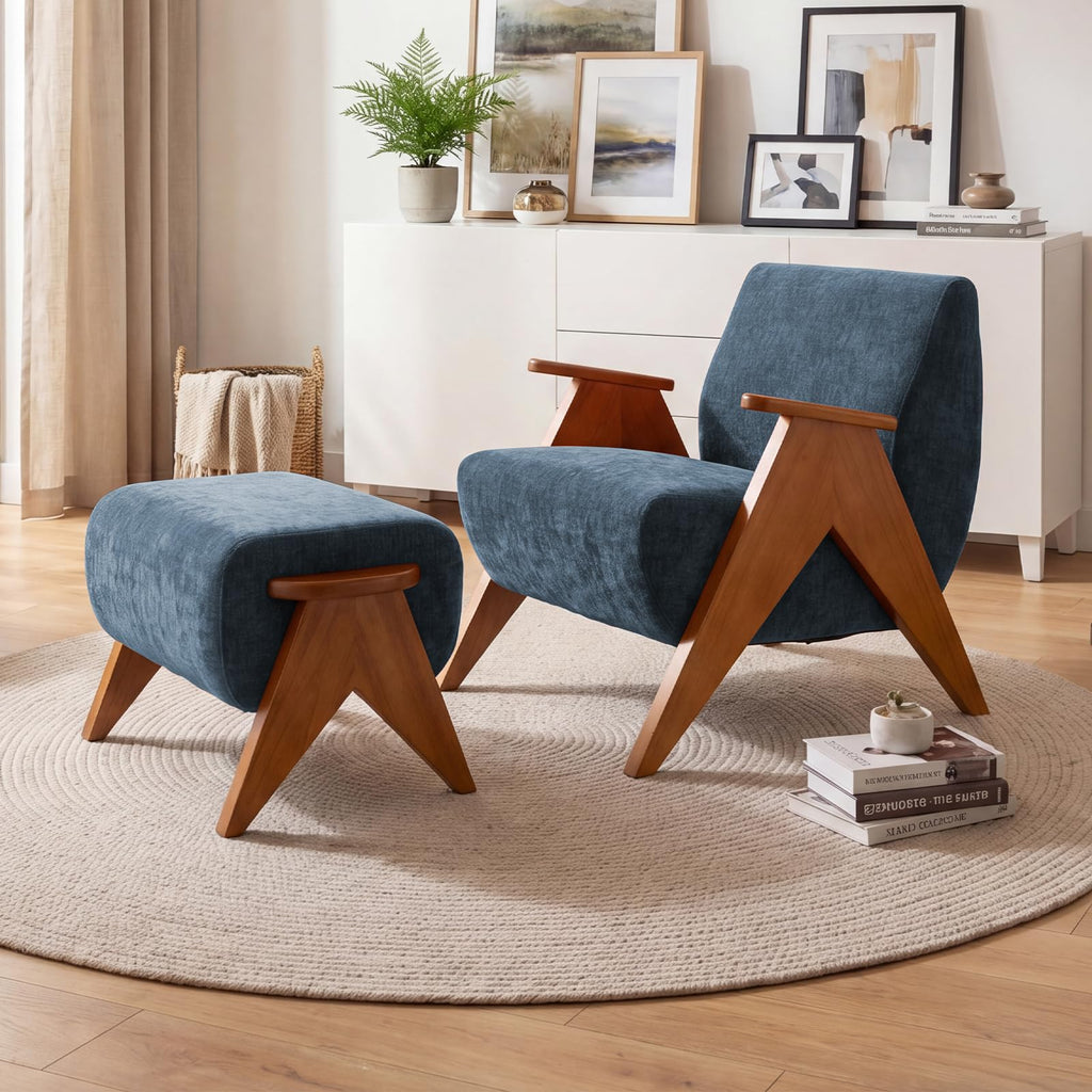 2 Pcs Home Accent Chair Mid Century Modern Accent Chair with Wood Frame