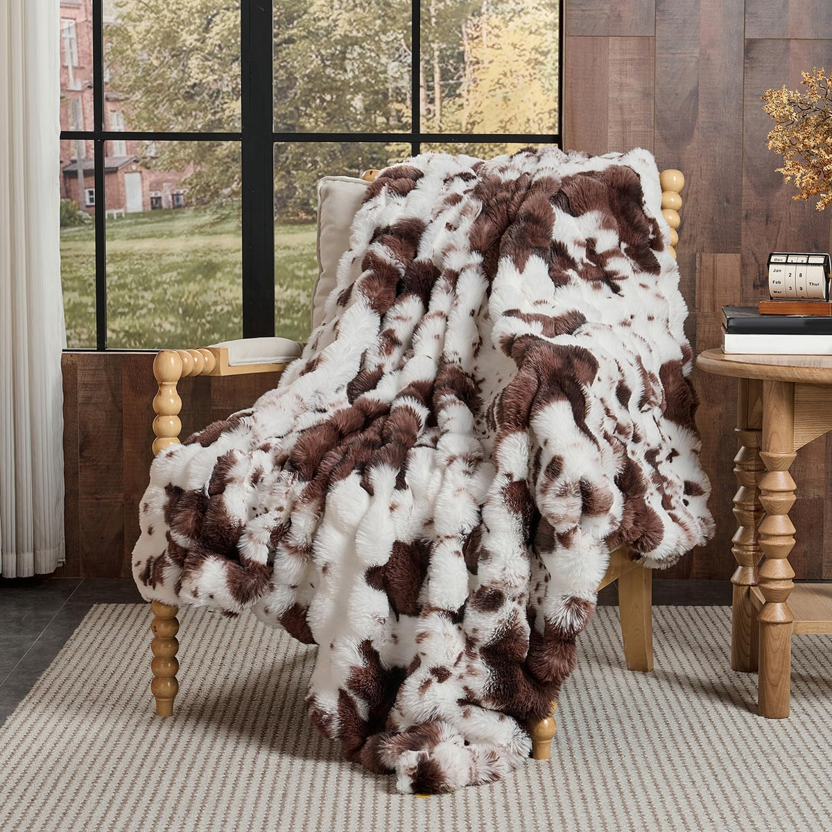 Cow-Print Faux Fur Throw Blanket