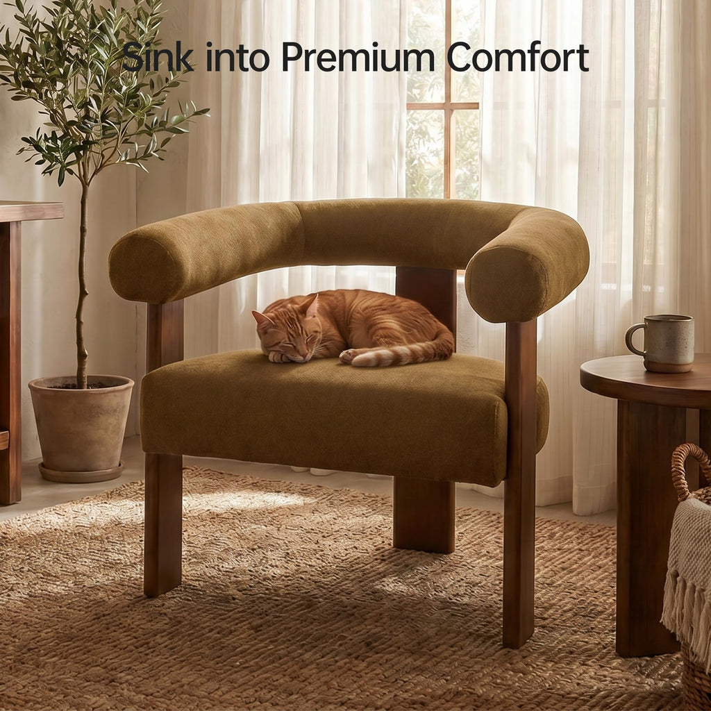 VKNOW Barrel Accent Chairs Set of 2 with Armrests and Rubberwood Legs