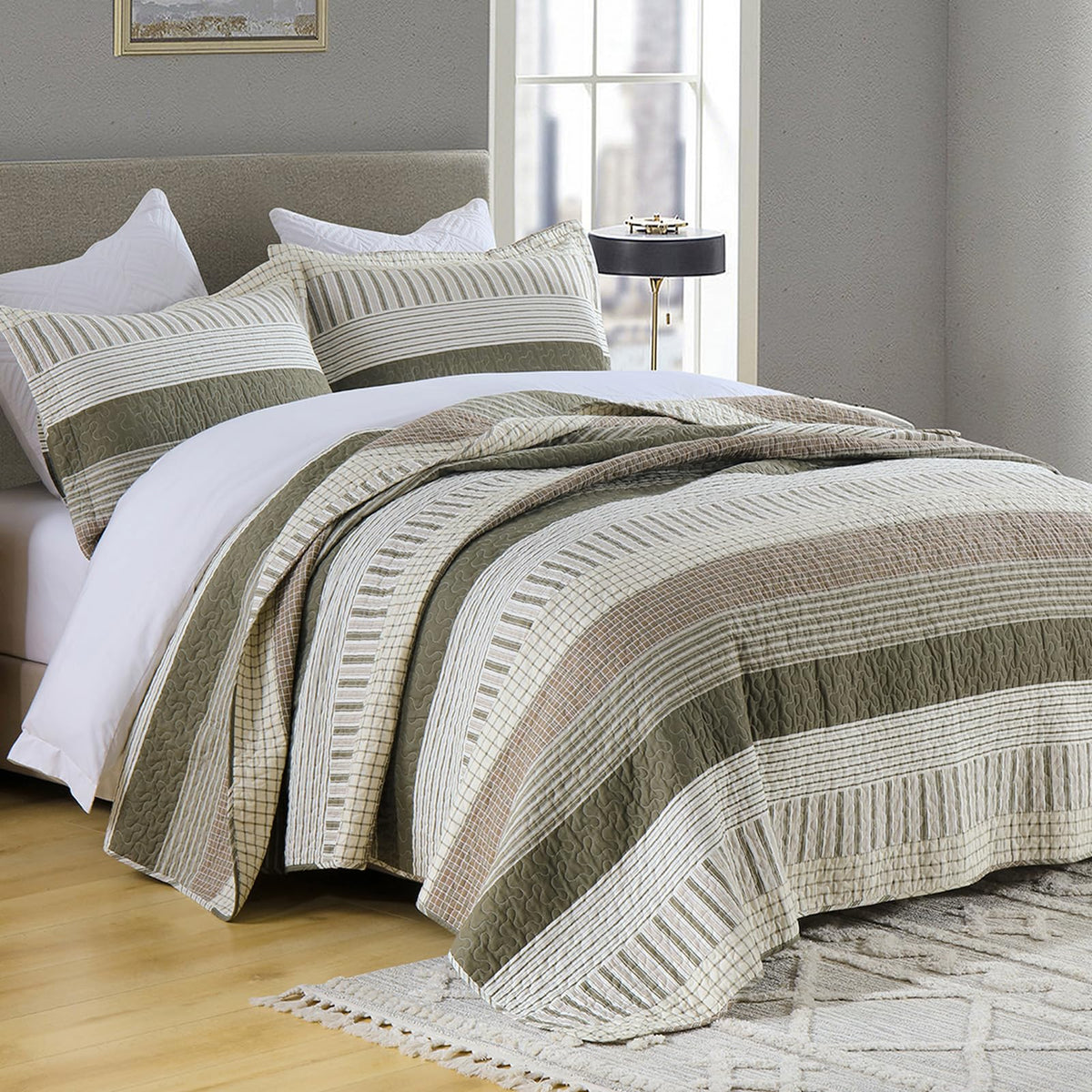 PANGUSHAN 100% Cotton Quilt Set Queen Size