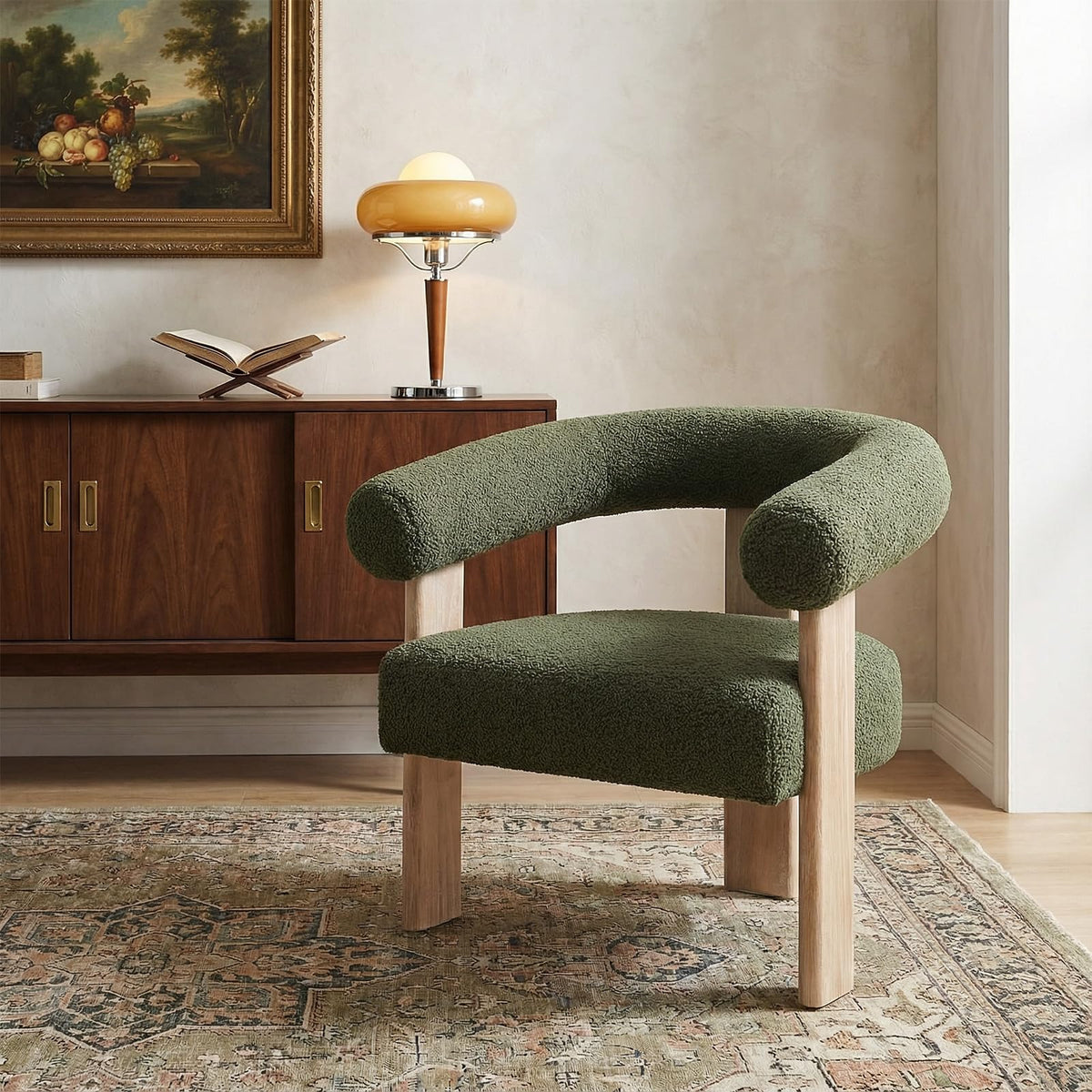 VKNOW Barrel Accent Chairs Set of 2 with Armrests and Rubberwood Legs