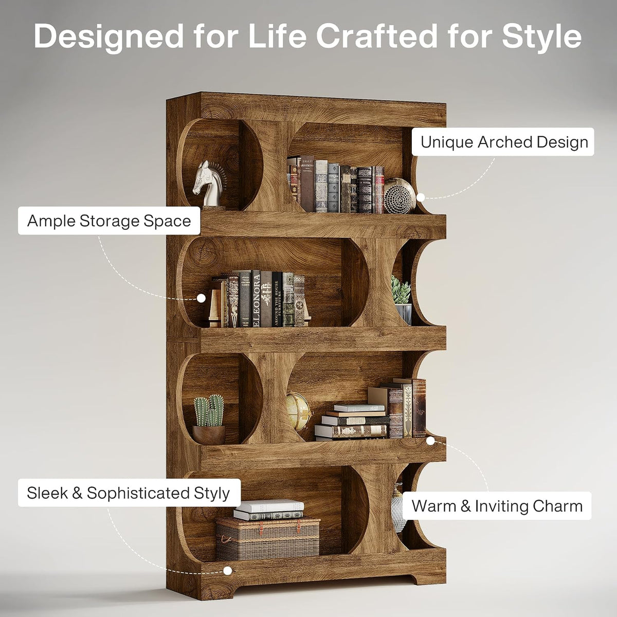 71-Inch Asymmetrical 4-Tier Bookcase