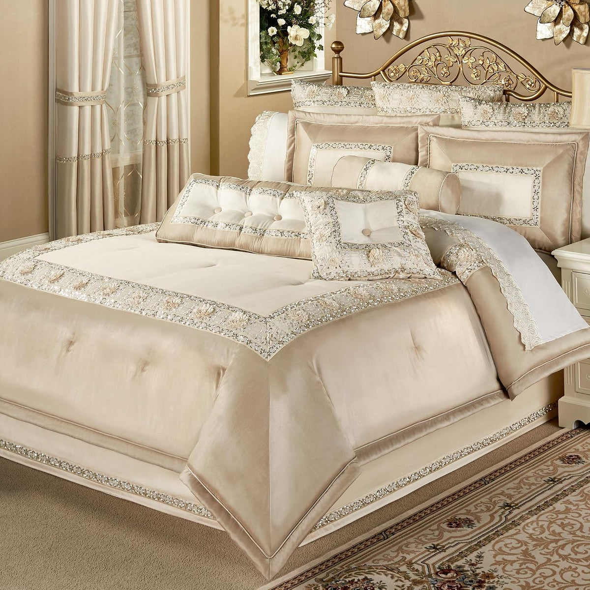 Touch of Class Luxury Elegante Faux Silk Comforter Bedding, Queen, 4 Pc Set