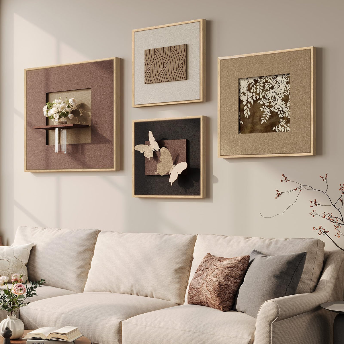 Framed 3D Textured Abstract Wall Art Set