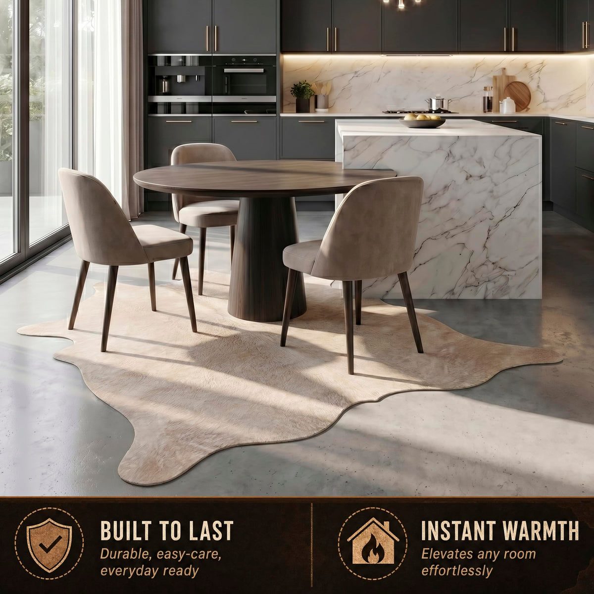 Natural Geneva Cowhide Area Rug, Off-White, 6 ft x 7 ft