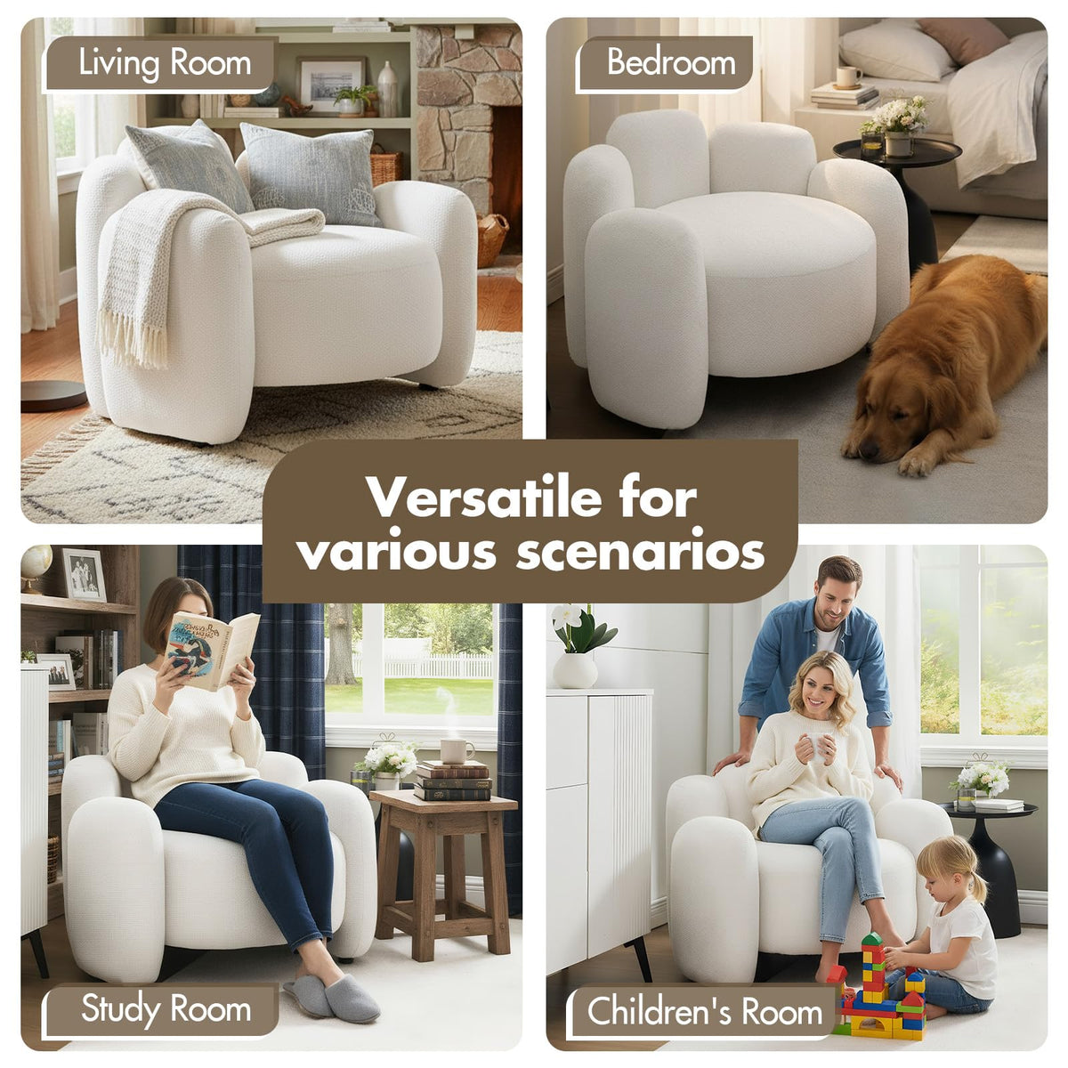 Hyfirm Sculptural Barrel Accent Chairs Set of 2, Cream White