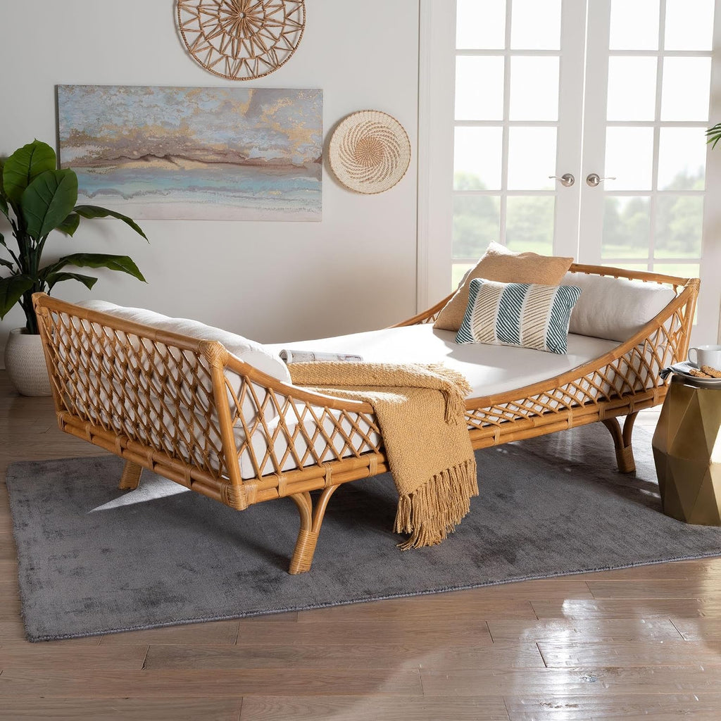 bali & pari Akemi Handwoven Natural Rattan Daybed with Cushion – Boho Coastal