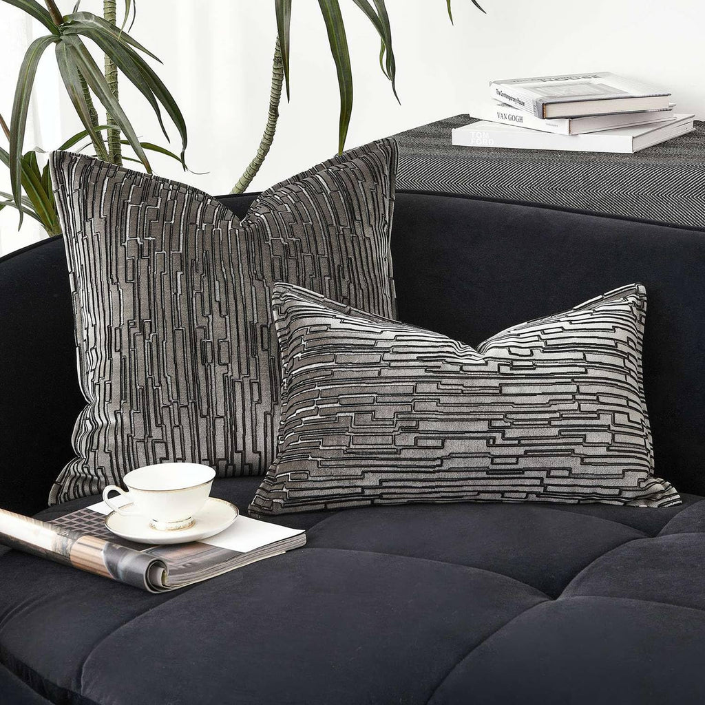 Luxury Brown Cut Pile Velvet Pillow Covers 18x18 with Raised Textured Pattern(Not a