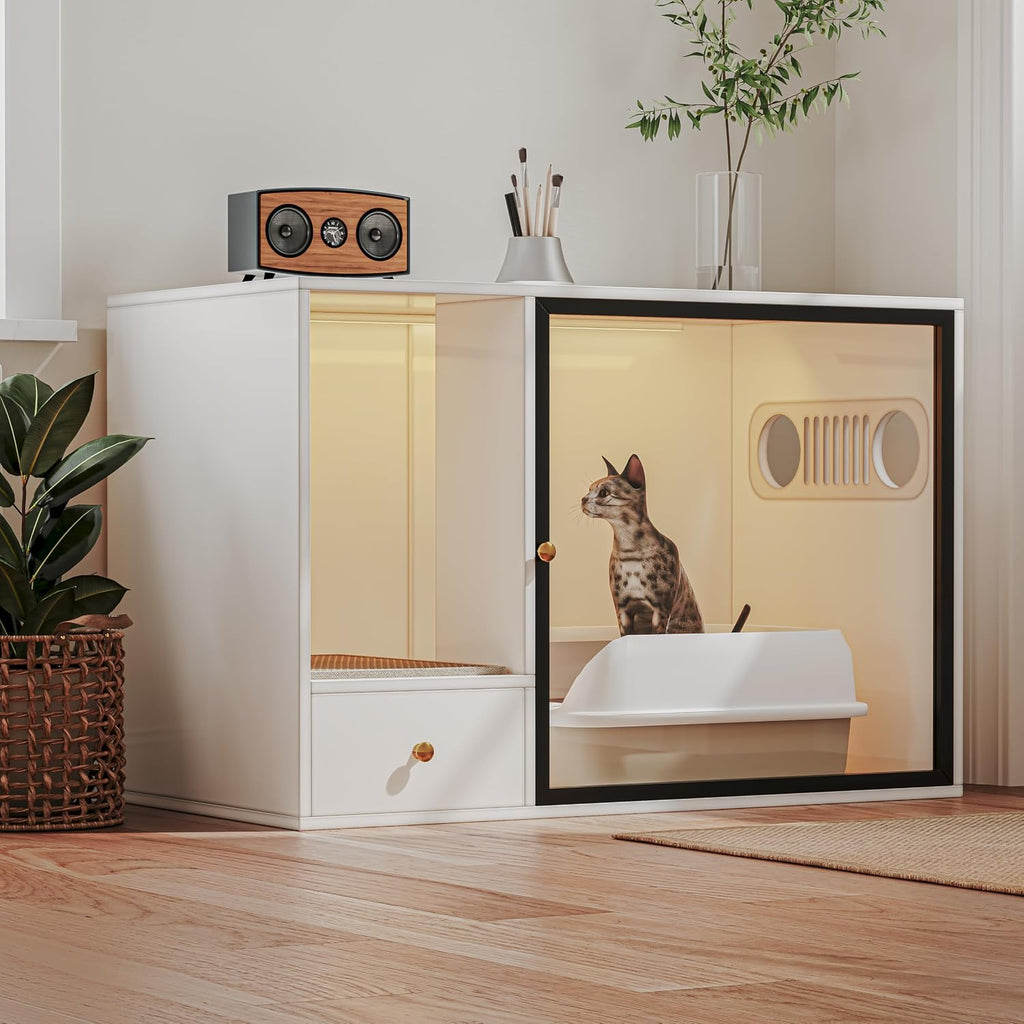 Cat Litter Box Enclosure Furniture Style, 37.4'' W, White