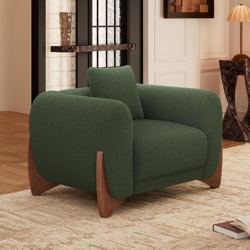 Morden Fort Modern Cloud Sofa Couch - 3 Seater Sherpa Boucle Sofas with Wood Legs