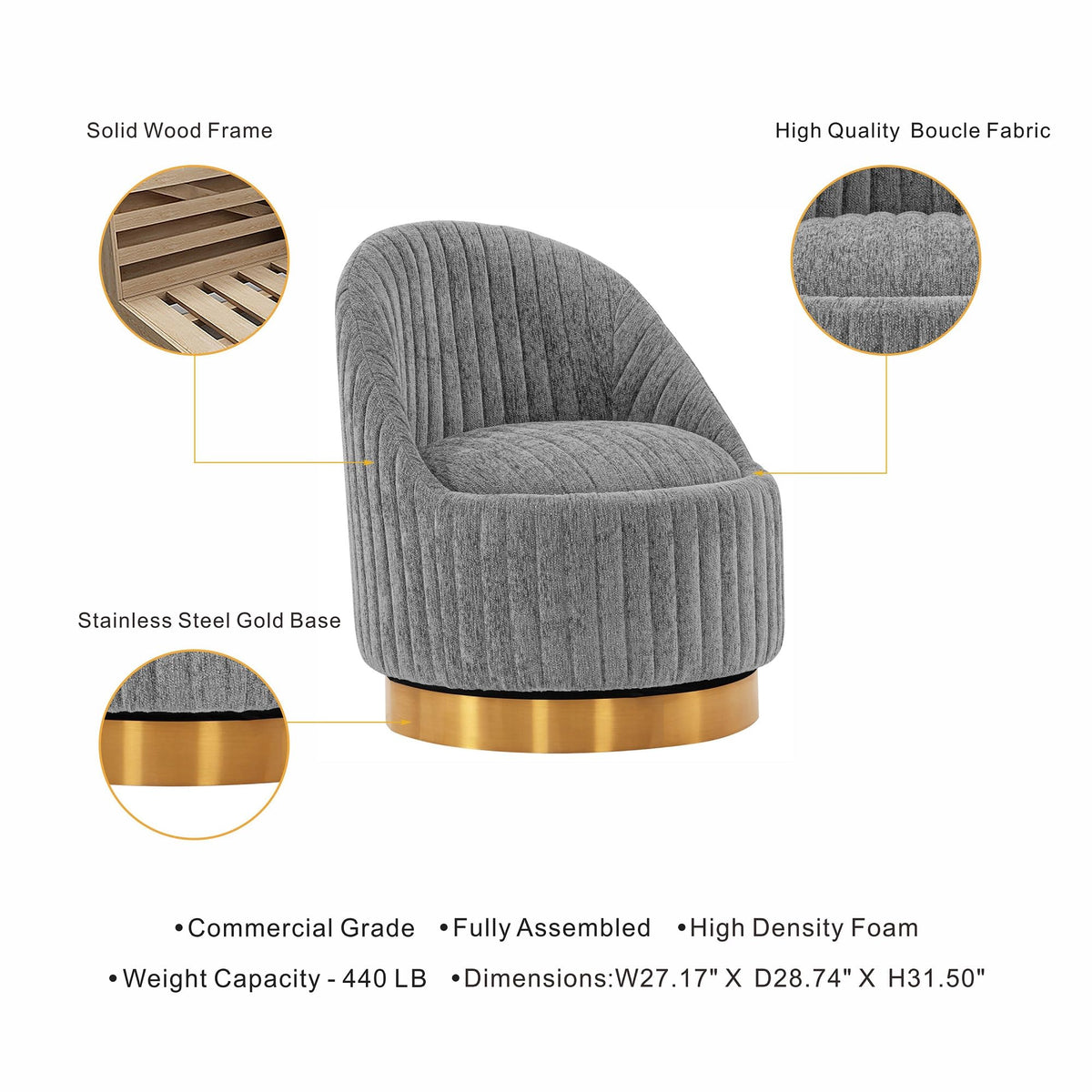 Manhattan Comfort Leela Modern Swivel Accent Chair in Luxurious Boucle Upholstery