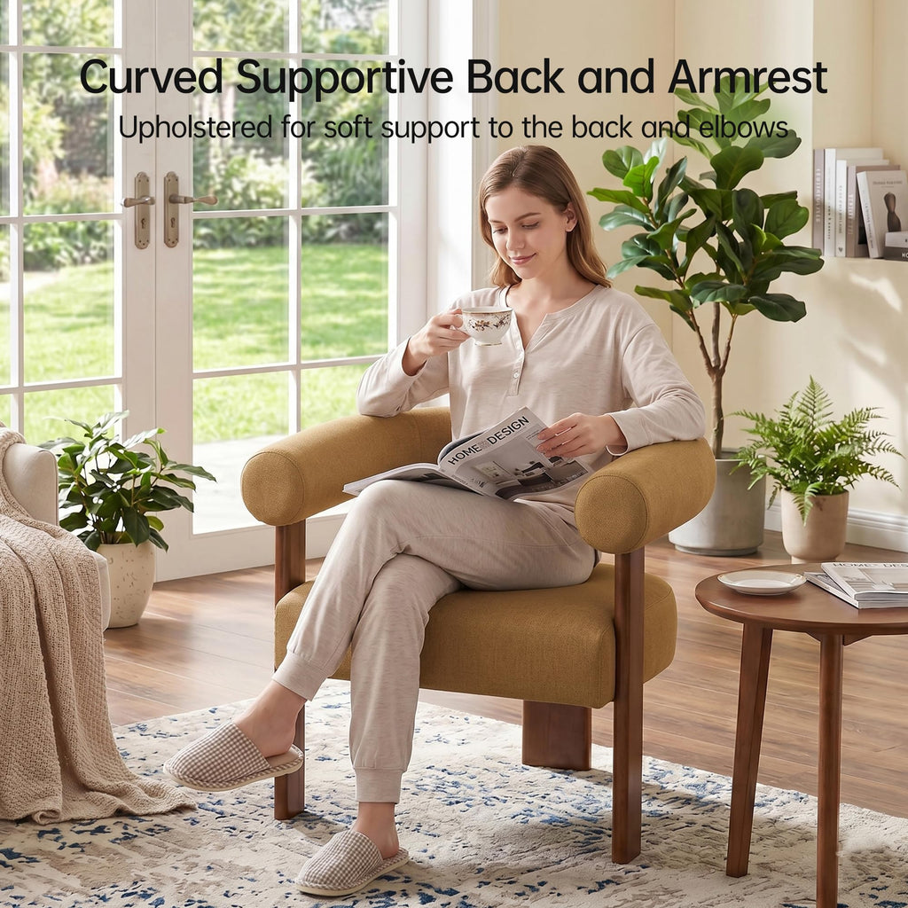 Usaint Upholstered Barrel Accent Chair with Walnut Wood Legs and Armrests