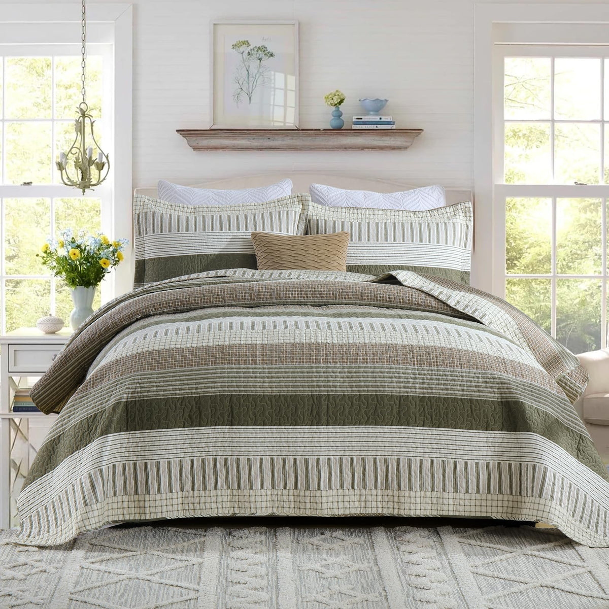 PANGUSHAN 100% Cotton Quilt Set Queen Size