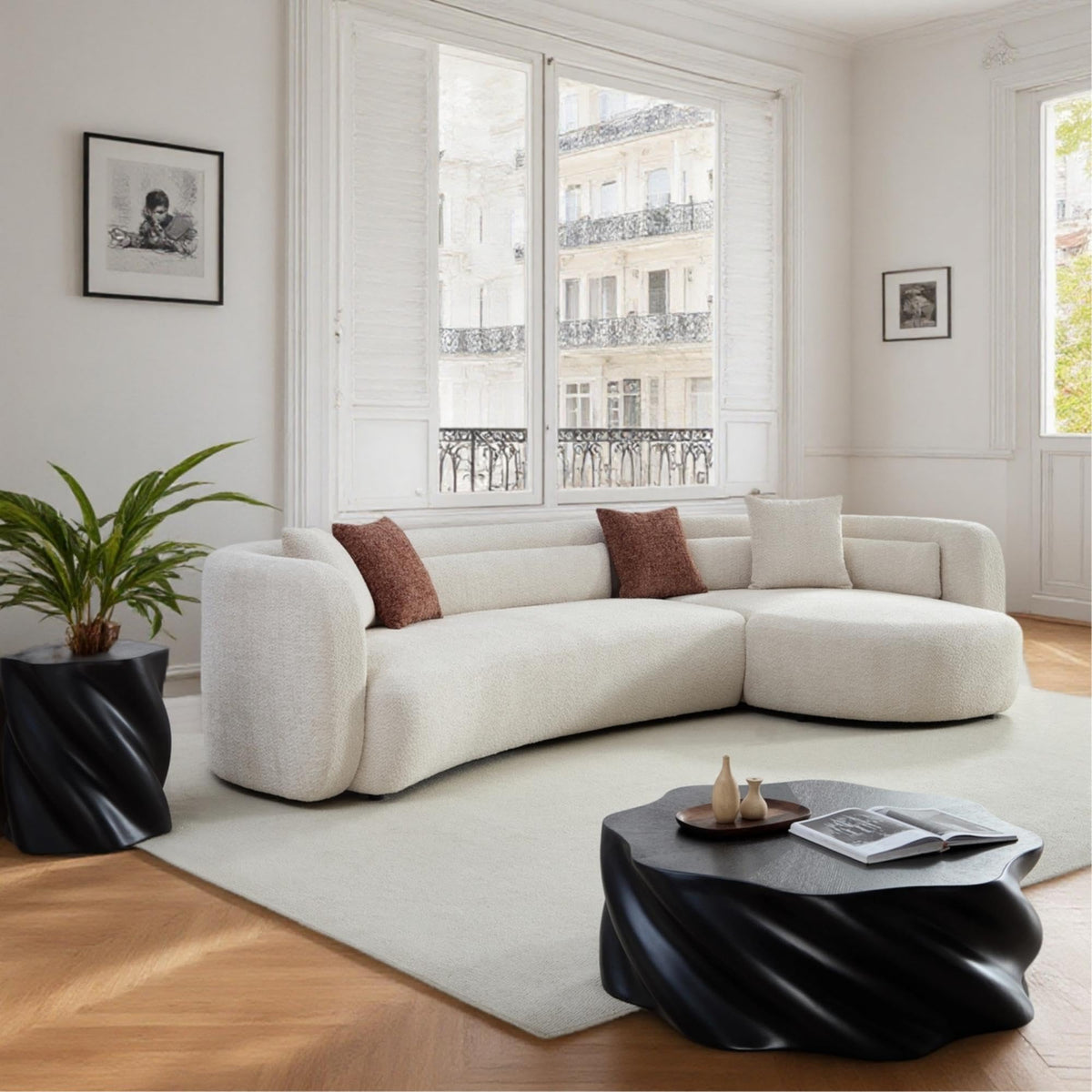 102.36" Curved Sectional Sofa, Gray Velvet 4-Seat Couch