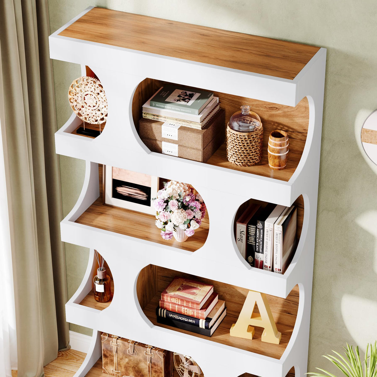71-Inch S-Shaped 4-Tier Bookcase – Set of 2