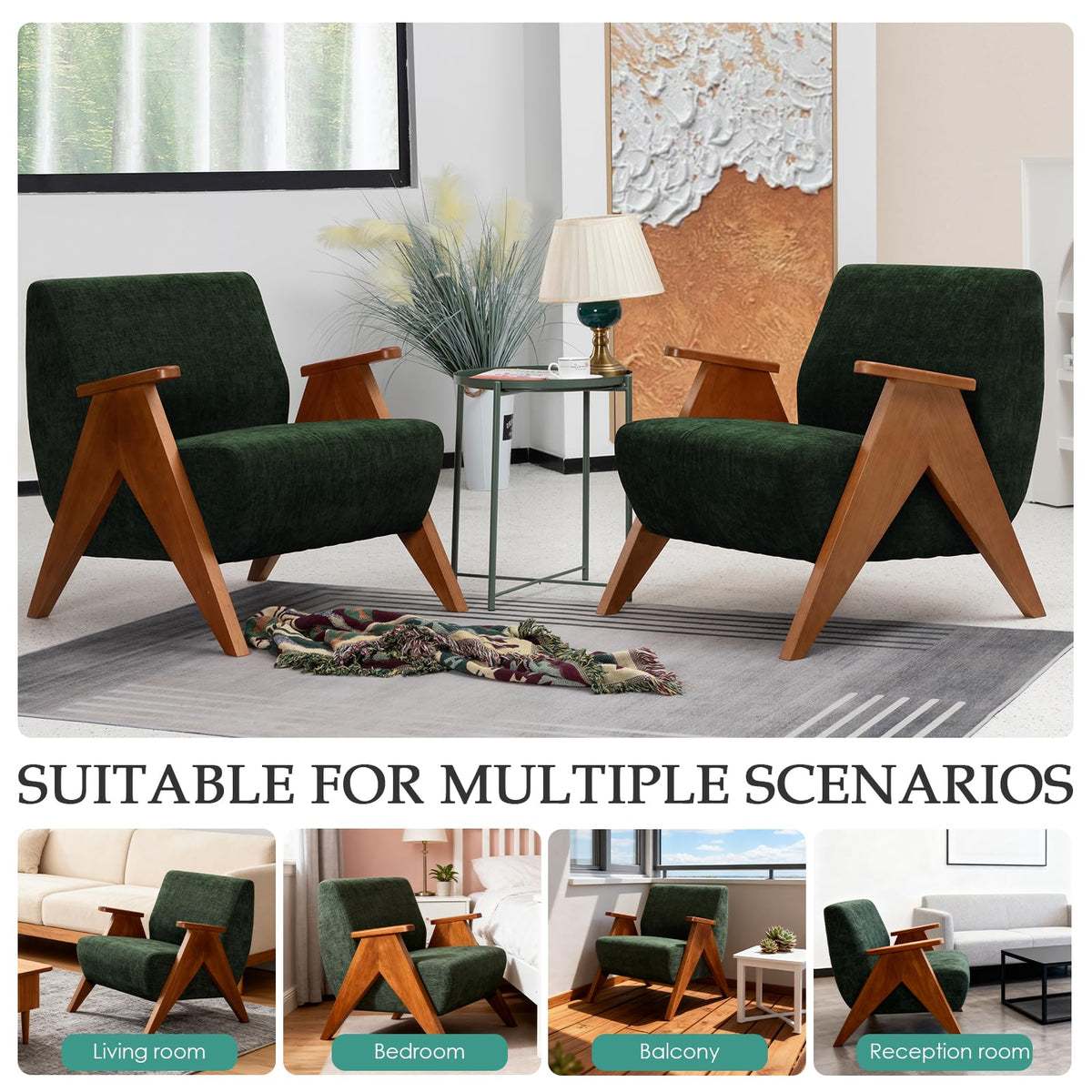 2 Pcs Home Accent Chair Mid Century Modern Accent Chair with Wood Frame