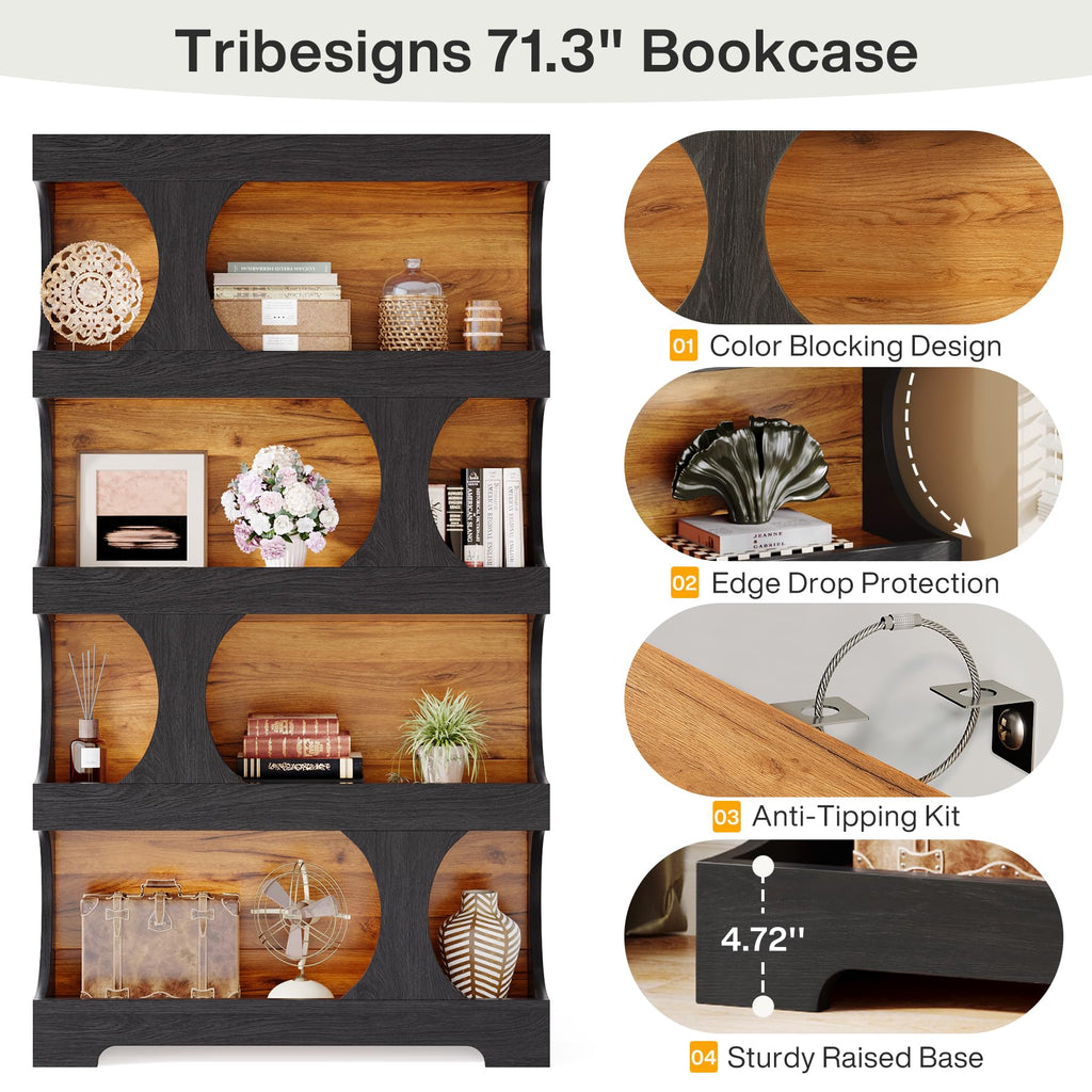 71-Inch S-Shaped 4-Tier Bookcase – Set of 2