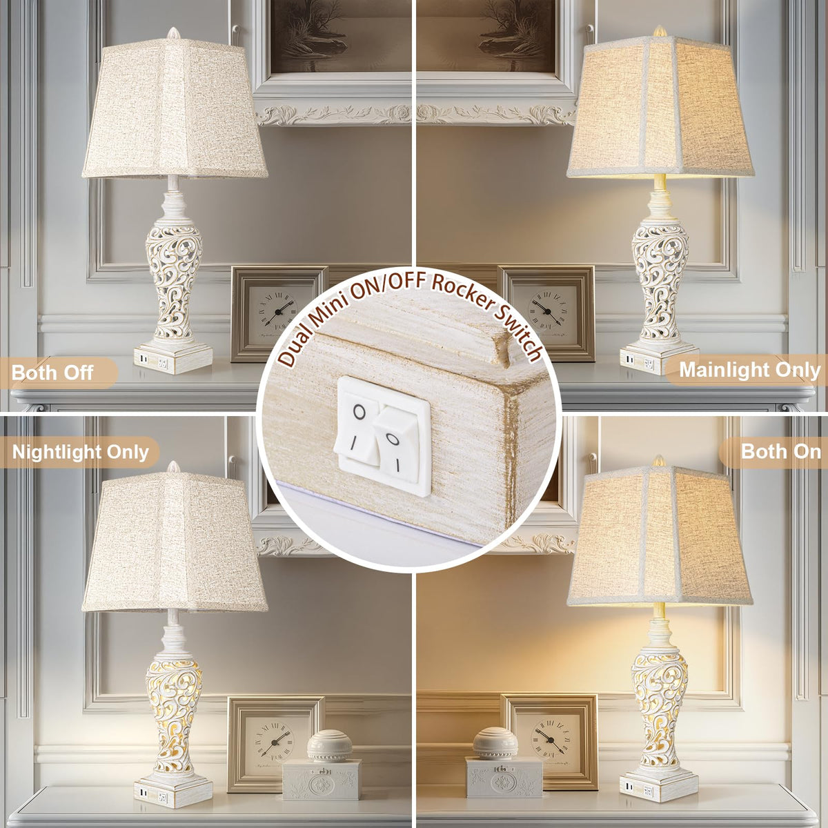 28.5" Farmhouse Table Lamp Set with Nightlights