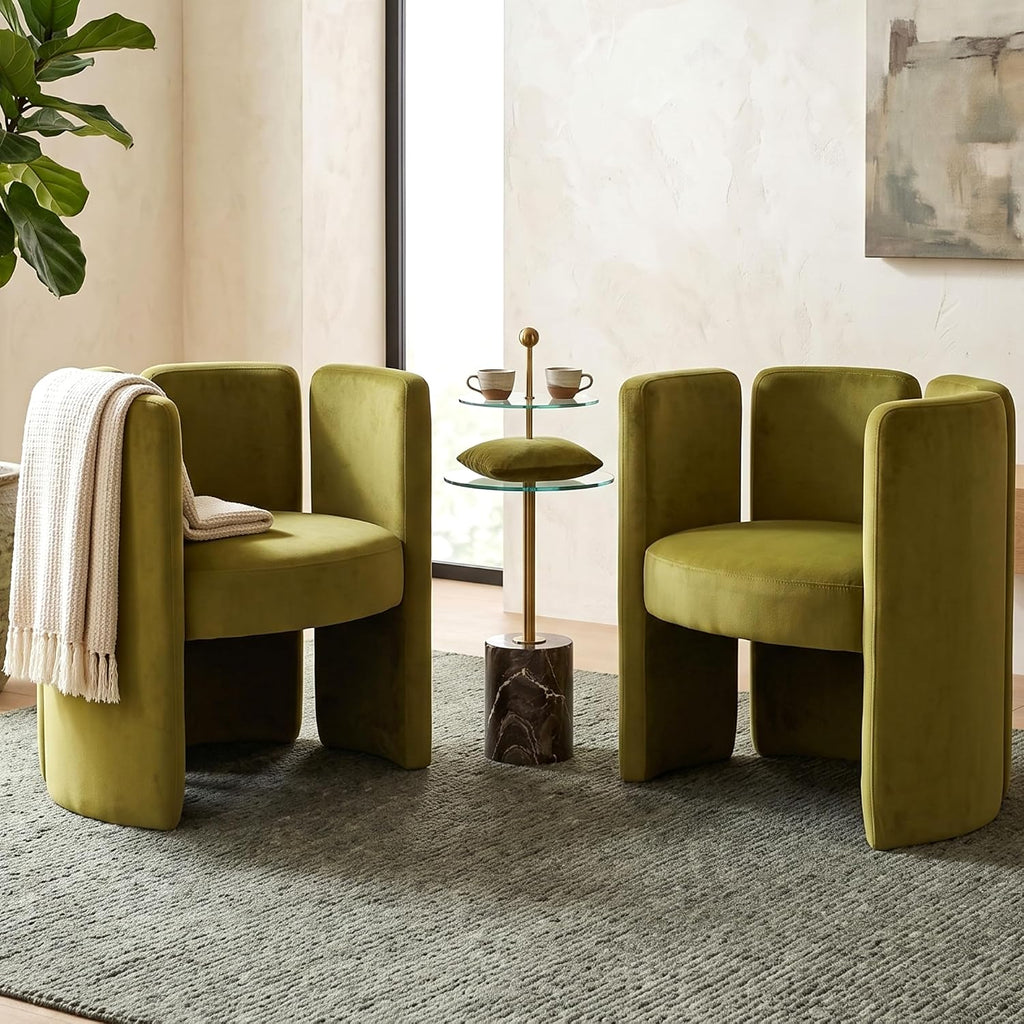 chairus Modern Accent Chair, Unique Velvet Barrel Reading Chair, Green