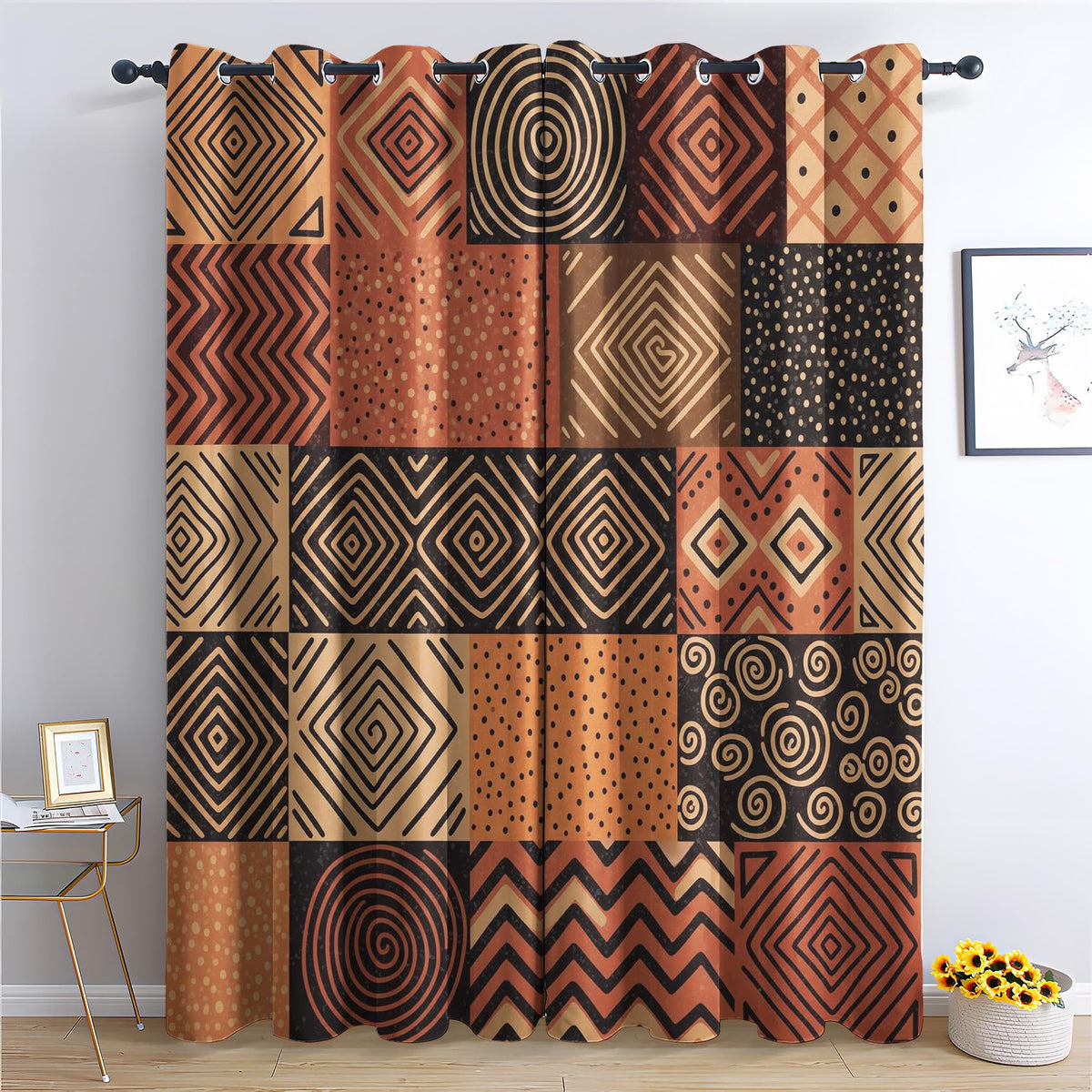 Mud Cloth Blackout Grommet Curtains
