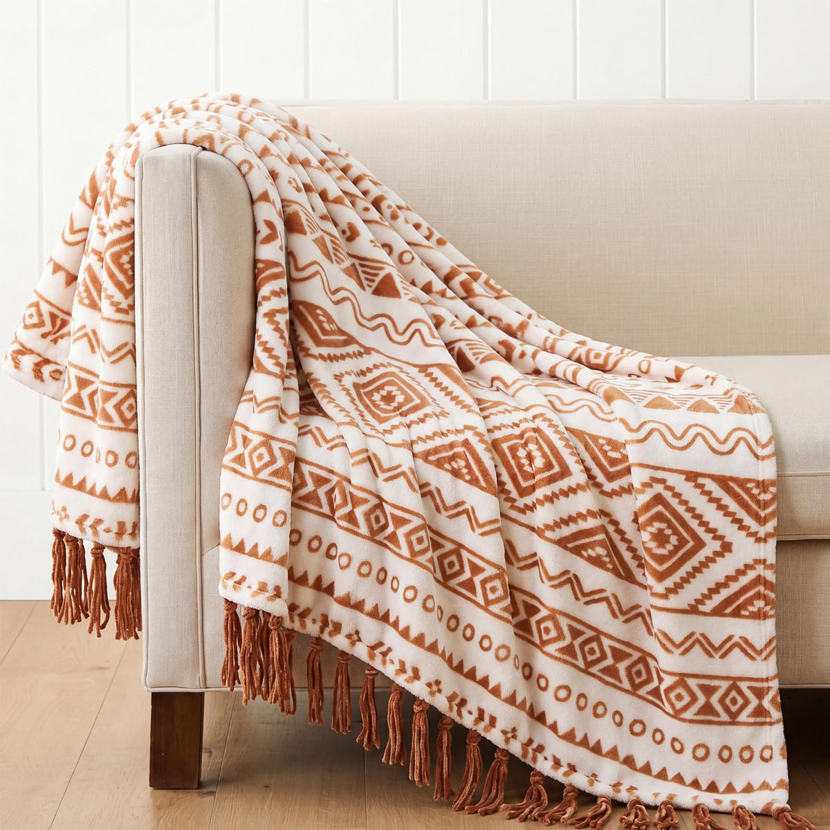 Boho Tassel Flannel Throw Blanket