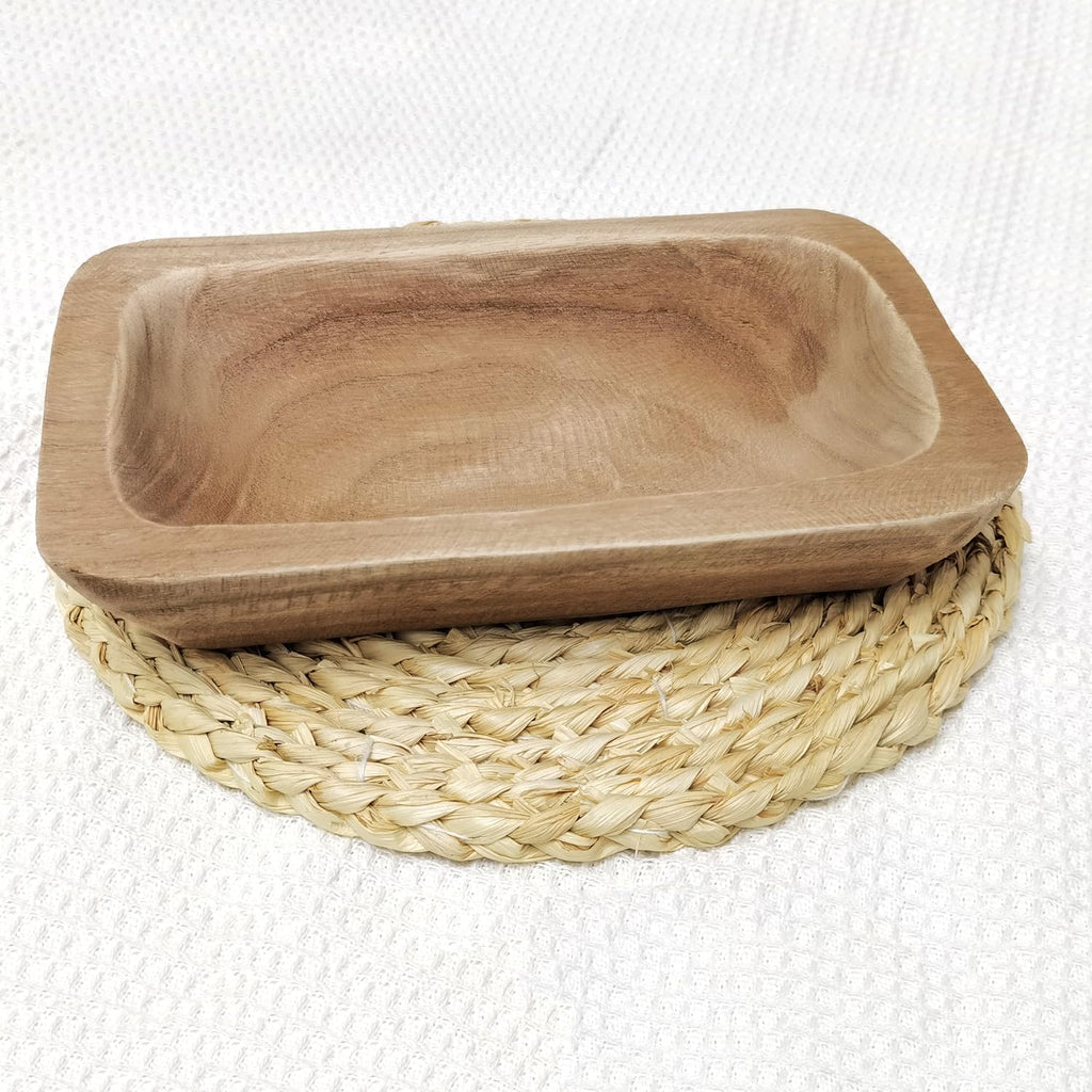 Hand-Carved Wooden Dough Bowl Centerpiece