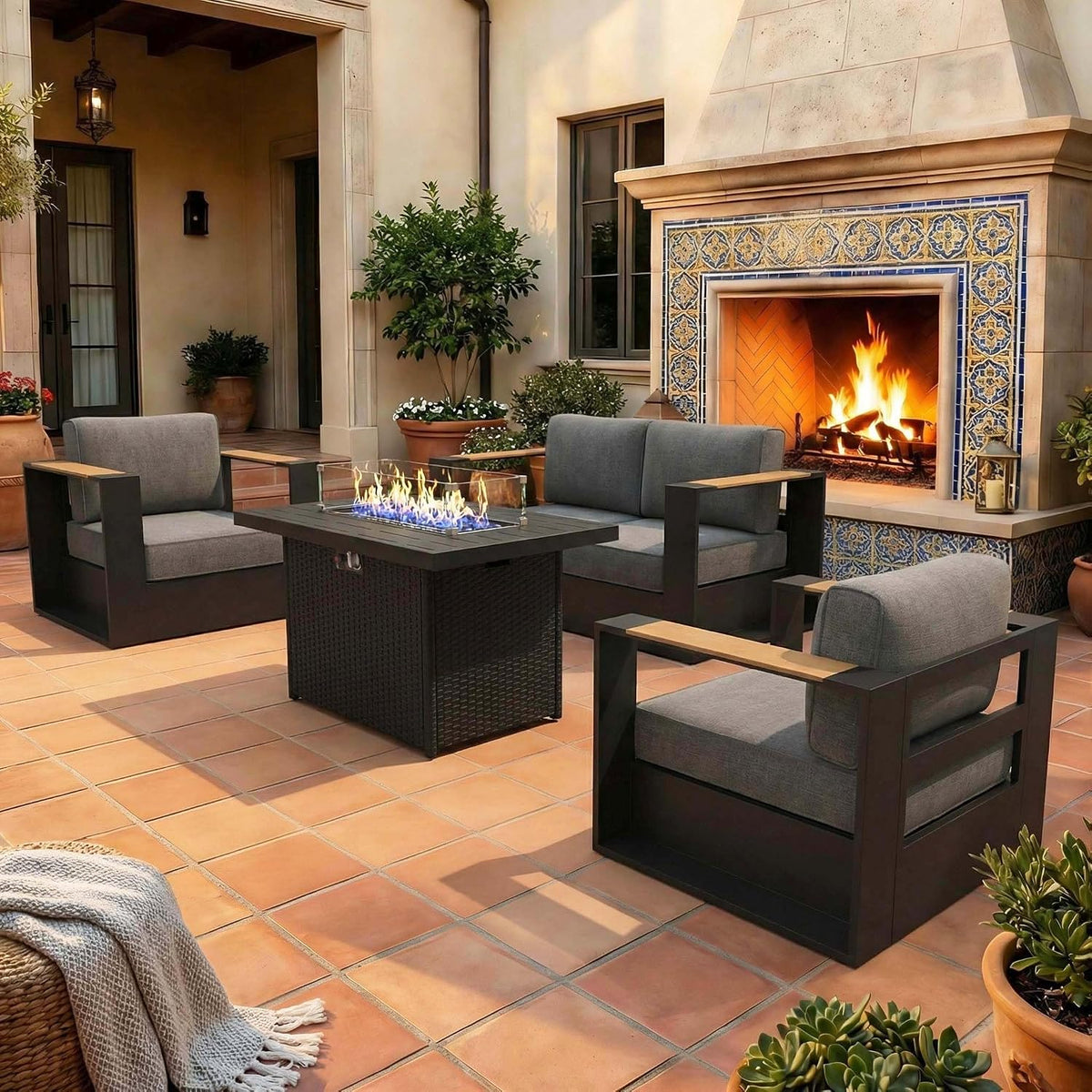 Aluminum Patio Set with Fire Pit Table
