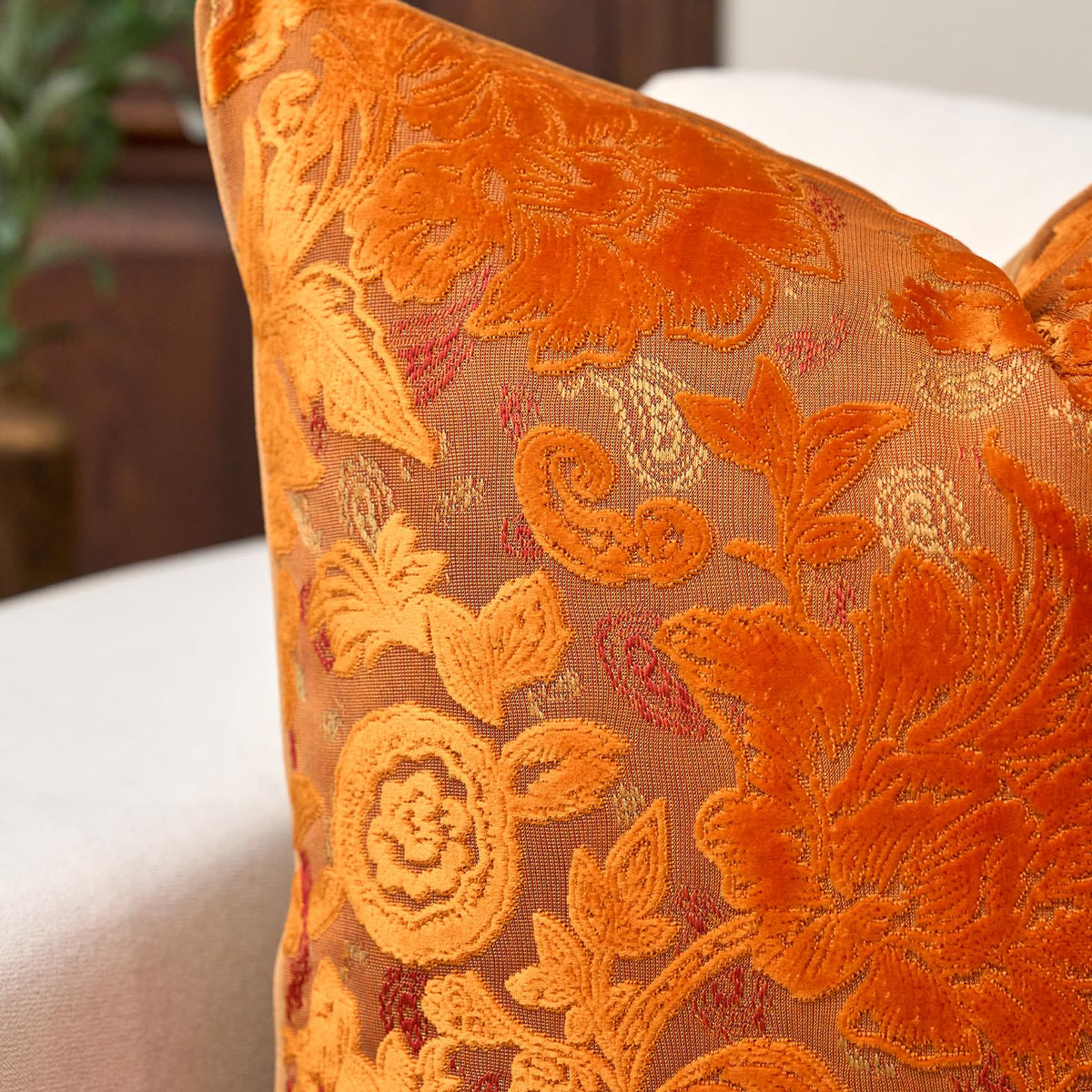 Vintage Floral Cut-Velvet Pillow Cover