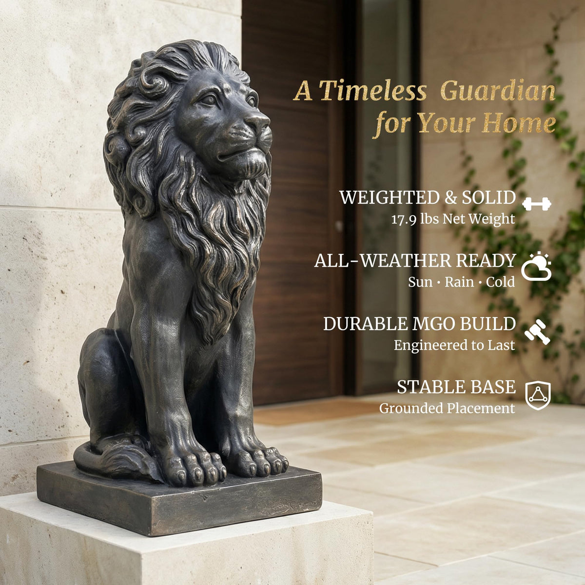 Lion Statue, Outdoor Garden Statues 27in Tall, White