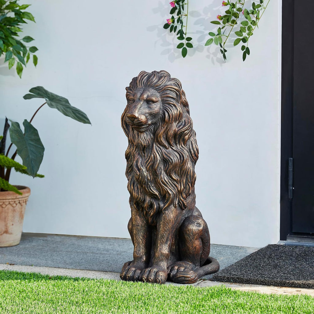 Glitzhome Guardian Sitting Lion Statue Regal Indoor and Outdoor Garden Sculpture